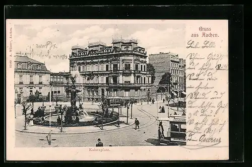 AK Aachen, Kaiserplatz mit Strassenbahn