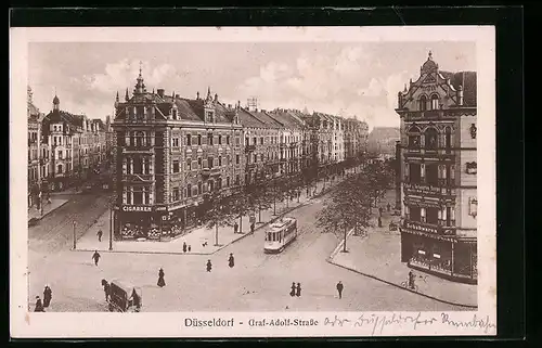 AK Düsseldorf, Graf-Adolf-Strasse mit Strassenbahn