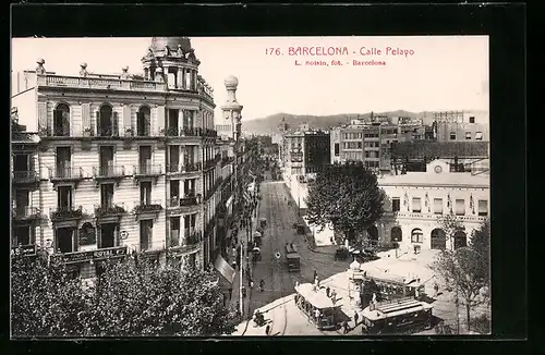 AK Barcelona, Calle Pelayo, Strassenbahn