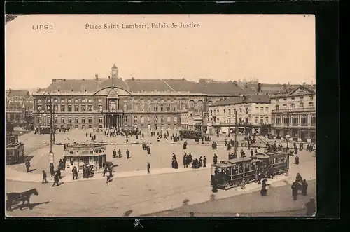 AK Liege, Place Saint-Lambert, Palais de Justice, Strassenbahn