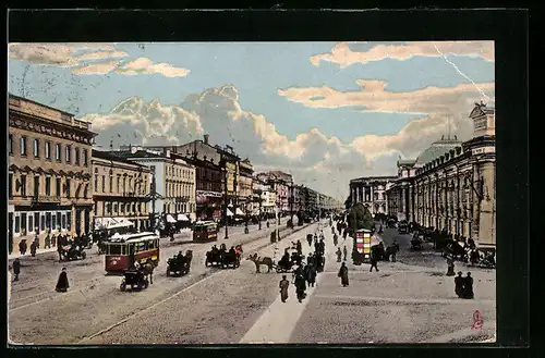 AK St. Petersbourg, Perspective de Newsky, Strassenbahn