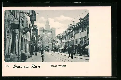 AK Basel, Spalenvorstadt mit Strassenbahn