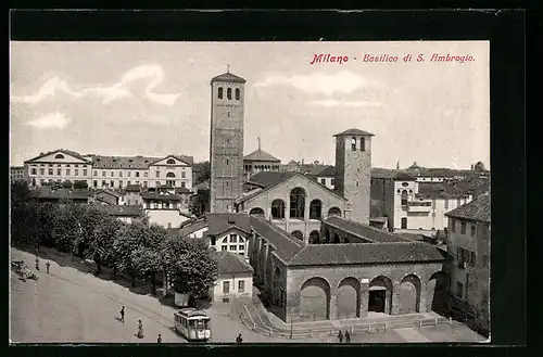 AK Milano, Basilica di S. Ambrogio, Strassenbahn
