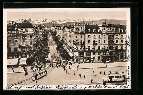 AK Zürich, Strassenbahn in der Bahnhofstrasse