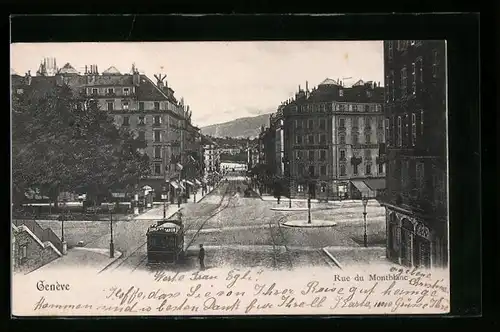 AK Genève, Rue du Montblanc, Strassenbahn