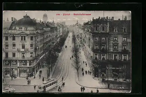 AK Zürich, Strassenbahn in der Bahnhofstrasse