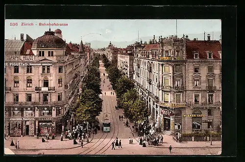 AK Zürich, Bahnhofstrasse mit Strassenbahn