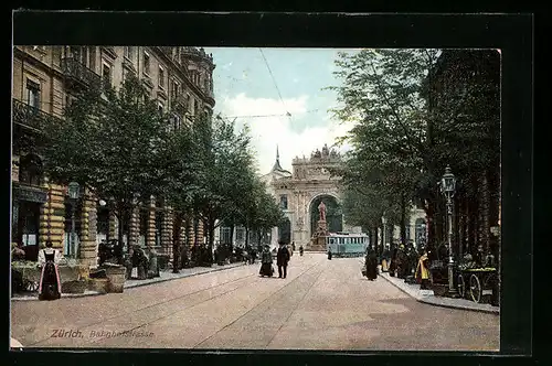 AK Zürich, Strassenbahn in der Bahnhofstrasse