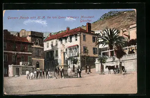 AK Gibraltar, Gunners Parade with H. M. the late Queen Victoria`s Monument