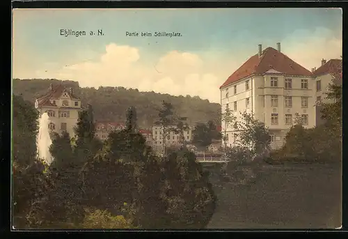 AK Esslingen a. N., Ortspartie beim Schillerplatz