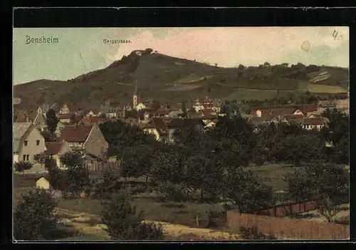 AK Bensheim, Ortsansicht mit Bergstrasse