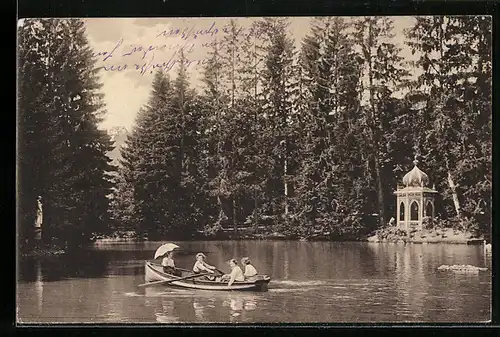 AK Bad Langenschwalbach, Kurpark, Ruderpartie auf dem See