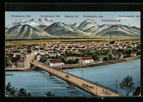 AK Rosenheim, Gesamtansicht mit Blick auf Breitenstein, Miesing, Wendelstein und Brecherspitze