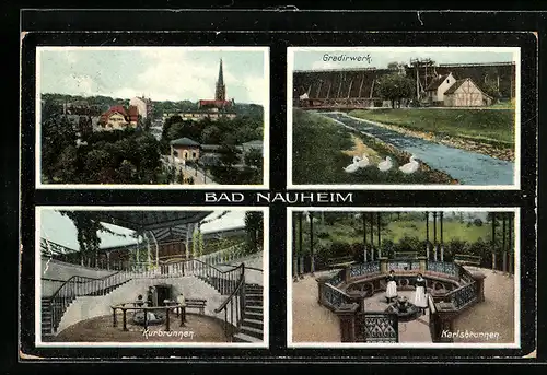 AK Bad Nauheim, Ortsansicht, Kurbrunnen, Gradirwerk und Karlsbrunnen