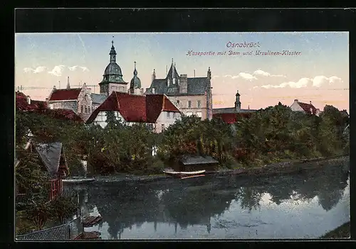 AK Osnabrück, Hasepartie mit Dom und Ursulinen-Kloster