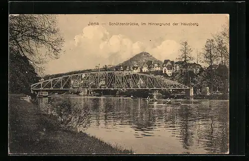 AK Jena, Schützenbrücke, im Hintergrund der Hausberg