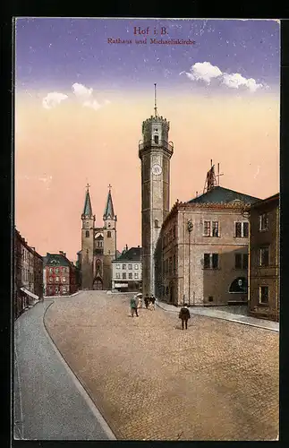 AK Hof i. B., Rathaus und Michaeliskirche