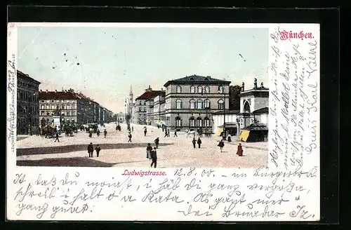AK München, Ludwigstrasse mit Passanten