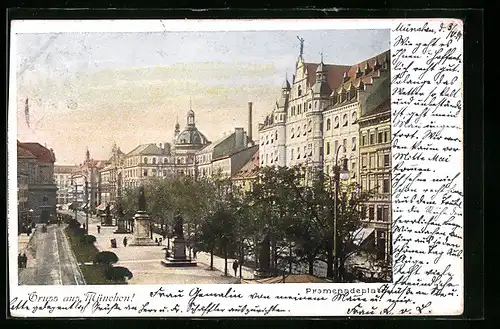 AK München, Promenadenplatz mit Statuen