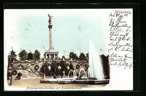 AK München, Prinzregenten-Terrasse mit Friedensdenkmal