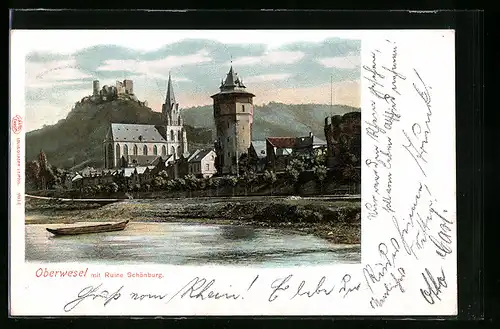 AK Oberwesel, Blick auf Ruine Schönburg