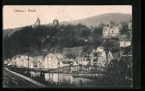 AK Altena i. Westf., Ortsansicht mit Brücke