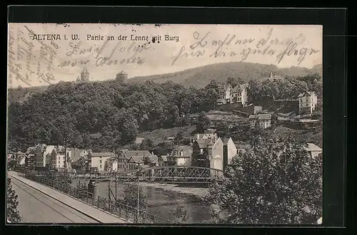 AK Altena i. W., Partie an der Lenne mit Burg