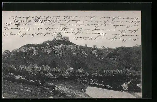 AK Nideggen, Ortsansicht mit Blick auf Burg
