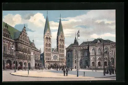 AK Bremen, Marktplatz mit Rathaus, Dom, Börse