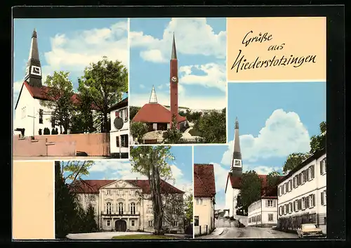 AK Niederstotzingen, Strassenpartie mit Kirche, Rathaus