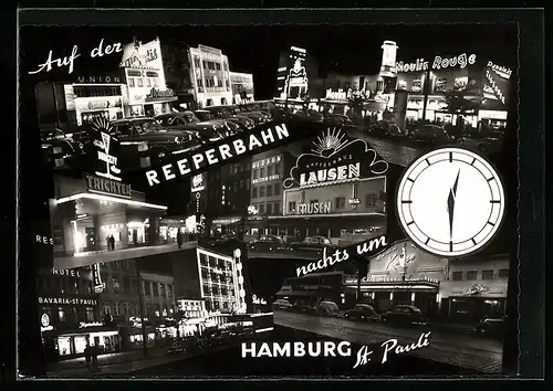 AK Hamburg-St. Pauli, Auf der Reeperbahn, Cafe Lausen, Hotel Bavaria