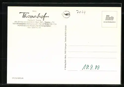 AK Hinterzarten /Schwarzwald, Hotel Thomahof