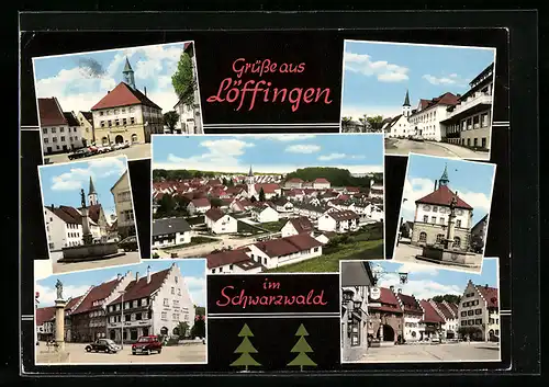 AK Löffingen /Schwarzwald, Ortspartie mit Brunnen