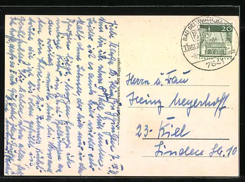 AK Buggingen /Baden, Kath. Kirche, Ev. Kirche, Brunnen und Schulhaus