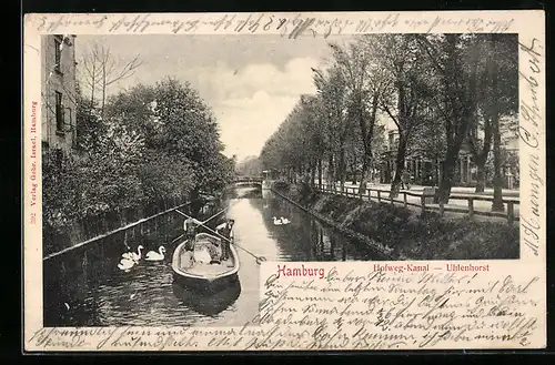 AK Hamburg-Uhlenhorst, Hofweg-Kanal mit Schwänen