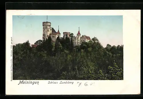 Goldfenster-AK Meiningen, Schloss Landsberg mit leuchtenden Fenstern