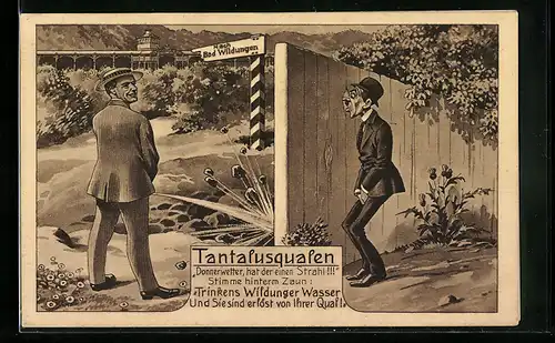 Künstler-AK Bad Wildungen, Tantalusqualen, Es fliesst wieder