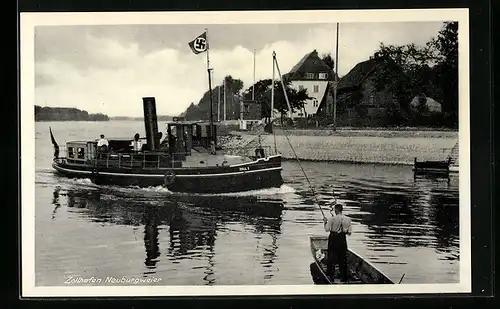 AK Neuburg am Rhein, Dampfer mit , Blick auf die frühere Zollstation