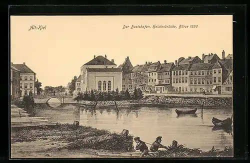 AK Kiel, Bootshafen, Holstenbrücke u. Börse 1850