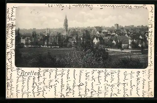 AK Bretten, Ortsansicht mit Kirchturm