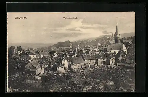 AK Ottweiler, Total-Ansicht mit Kirchturm