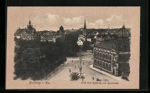 AK Freiberg i. Sa., Teilansicht mit Postplatz und Hornstrasse