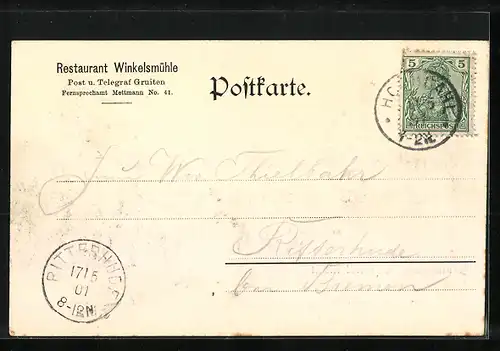 AK Gruiten, Blick auf das Restaurant Winkelsmühle am Wasser