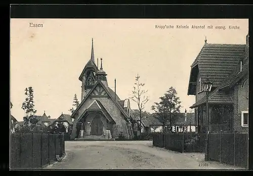 AK Essen, Krupp`sche Kolonie Altenhof mit evang. Kirche