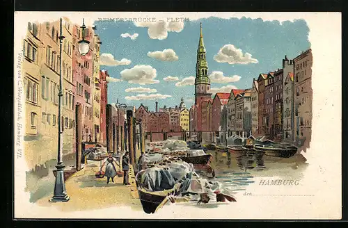 Lithographie Alt-Hamburg, Reimersbrücke Fleth