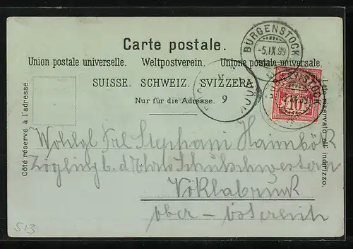 Mondschein-Lithographie Luzern, Stadt mit Blick auf Pilatus