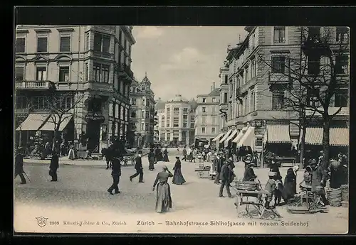 AK Zürich, Bahnhofstrasse-Silhofgasse mit neuem Seidenhof