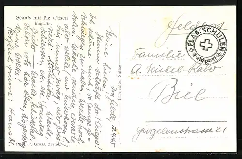 AK Scanfs im Engadin, Gesamtansicht mit Piz d'Esen im Winterglanz