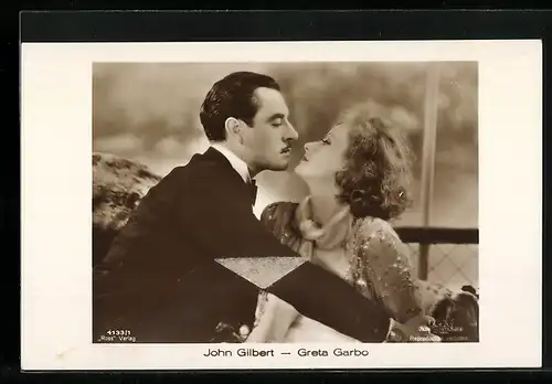 AK Schauspielerin Greta Garbo & Schauspieler John Gilbert