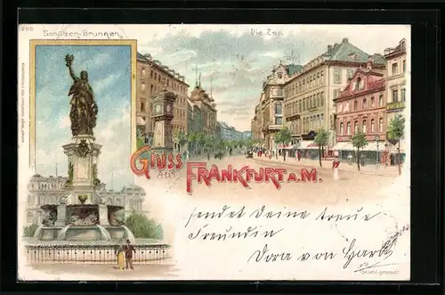 Lithographie Frankfurt a. M., Schützen-Brunnen, Die Zeil